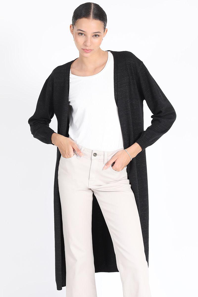 Tapado Largo Tejido Punto Con Hilo Metalizado, Negro Liola-5