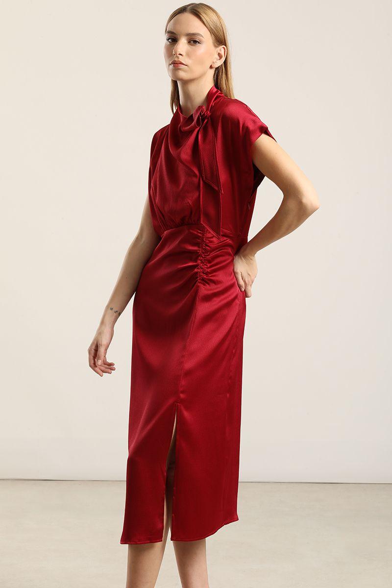Vestido Satin Midi Lazada, Burdeo Liola-0
