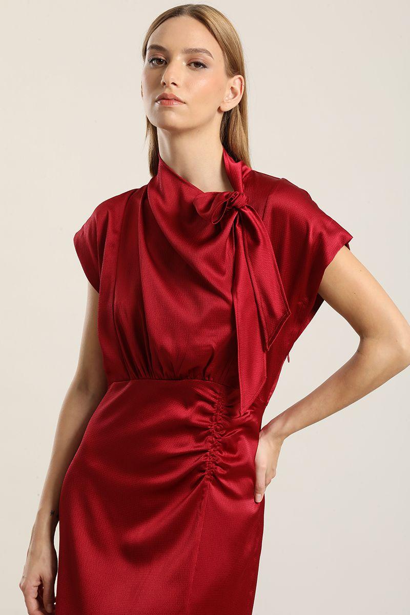 Vestido Satin Midi Lazada, Burdeo Liola-4