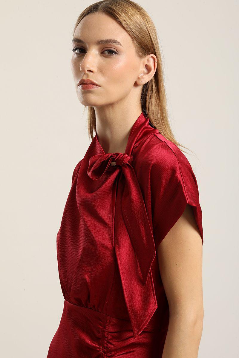 Vestido Satin Midi Lazada, Burdeo Liola-5
