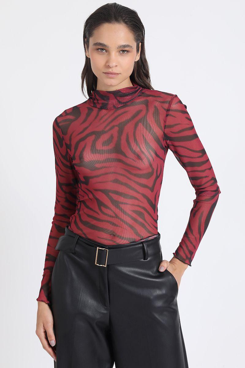 Polera Malla Estampado Animal, Fucsia Liola-3