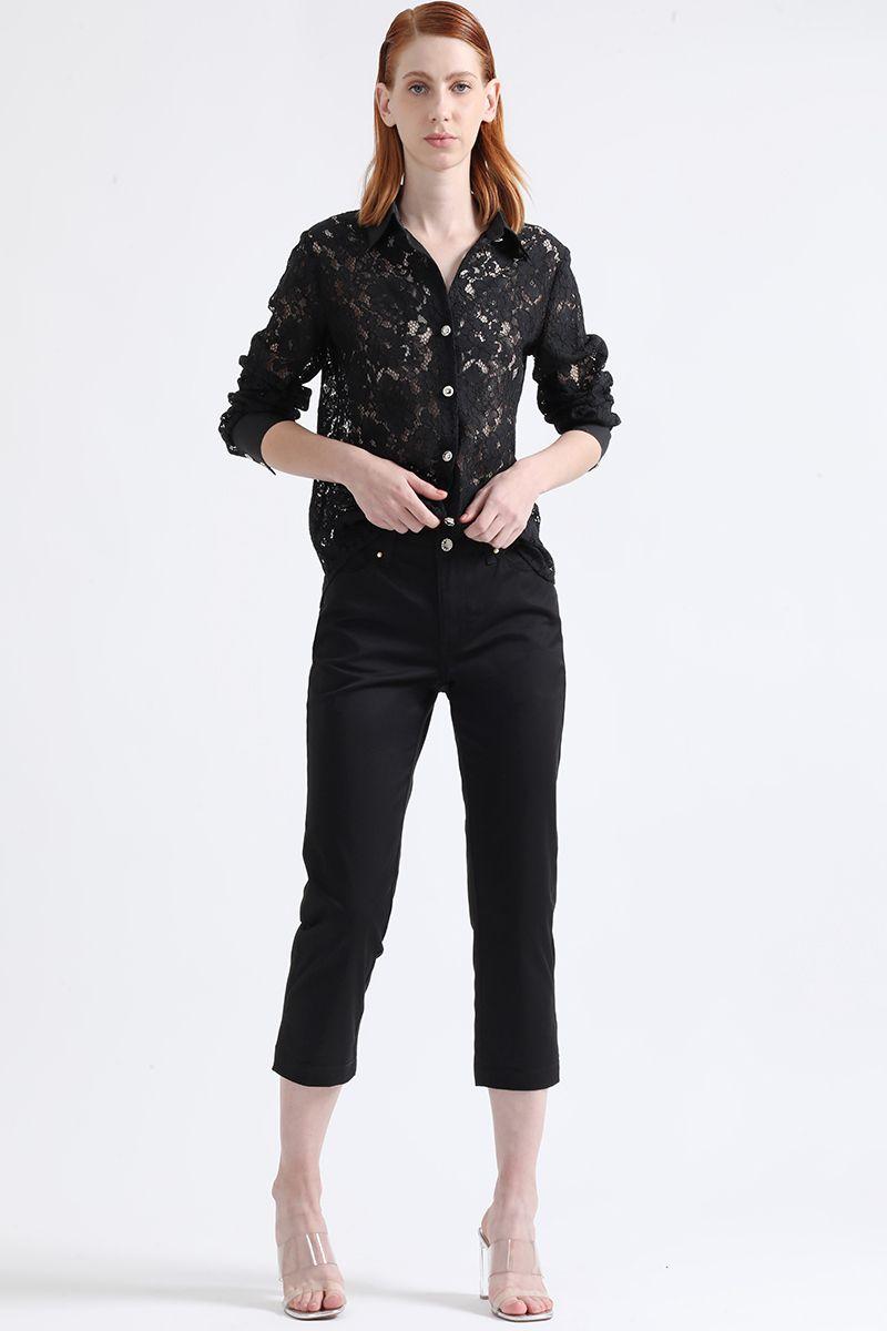 Pantalon Slim Cropped, Tiro Medio, Negro Liola-3