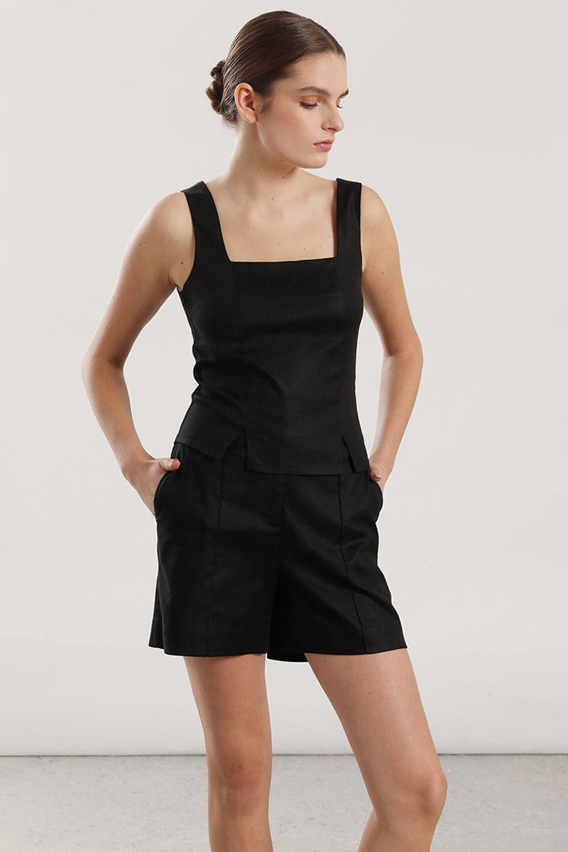 Top lino Liola mujer negro-2