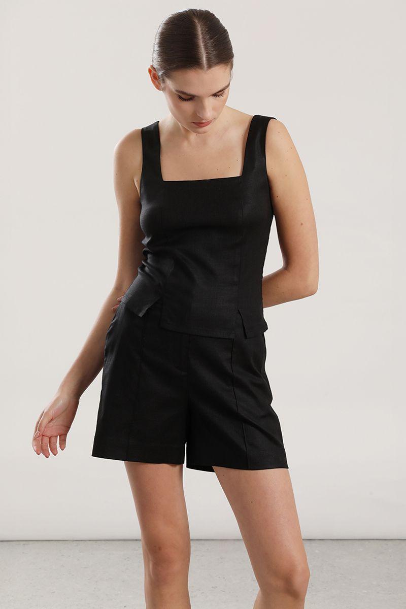 Top lino Liola mujer negro-3