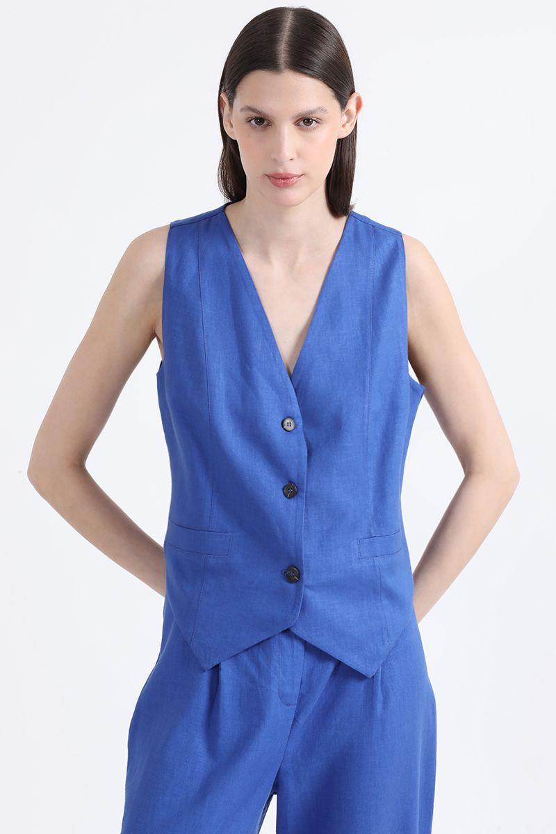 Chaleco Sastre Con Lino, Azulino, Colección Italia Liola-2