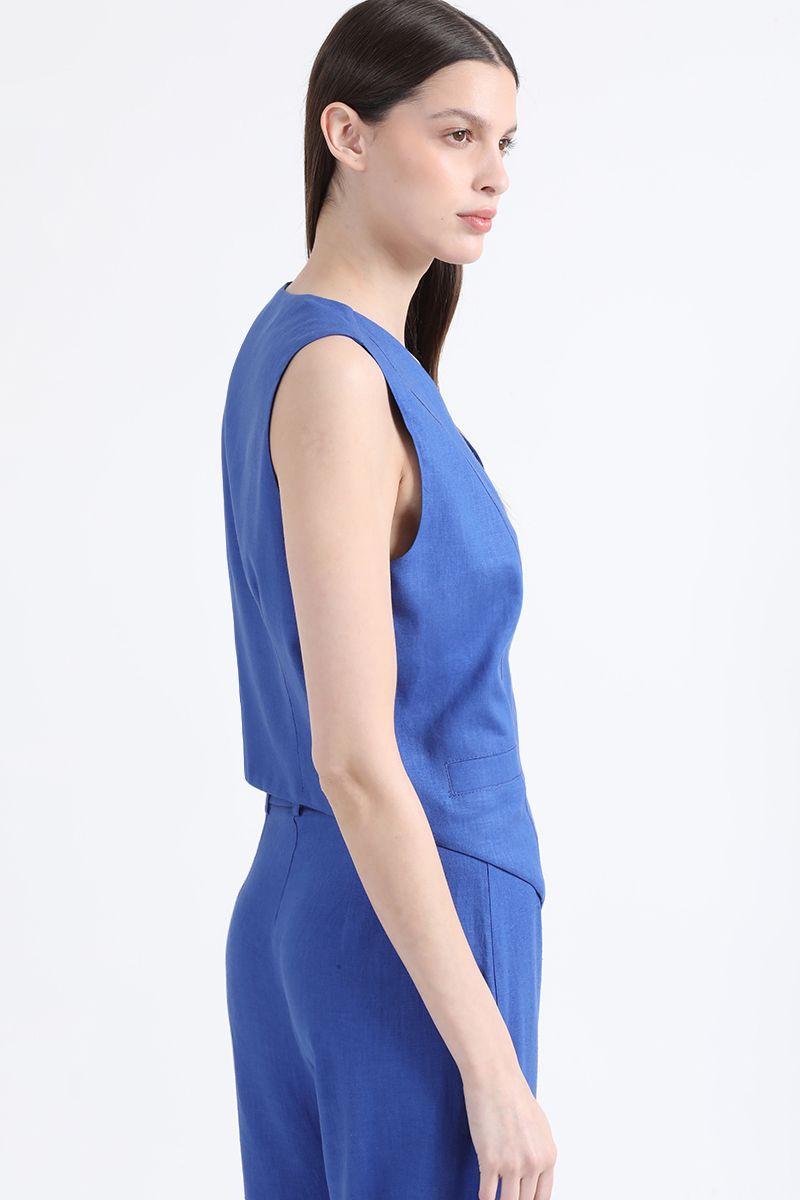 Chaleco Sastre Con Lino, Azulino, Colección Italia Liola-3