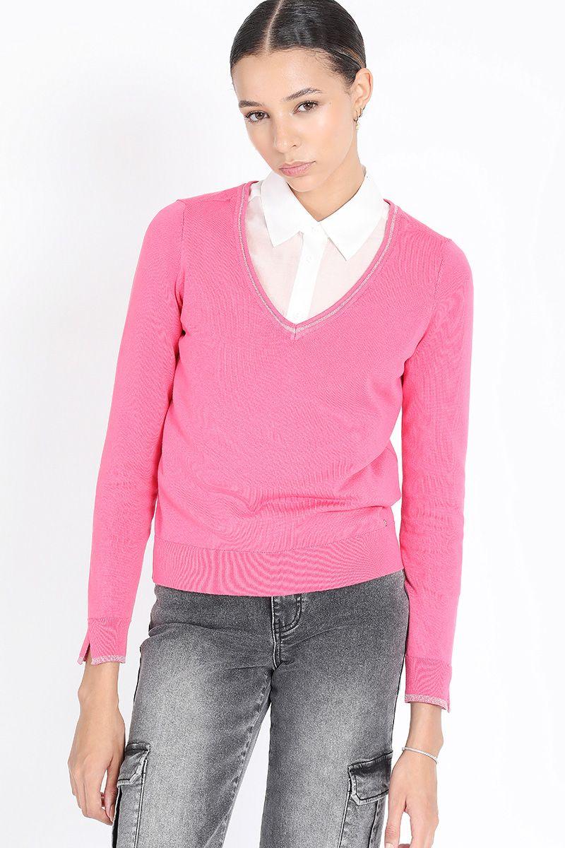 Tejido Punto Basico, Con Hilo Lurex, Rosa Liola-3