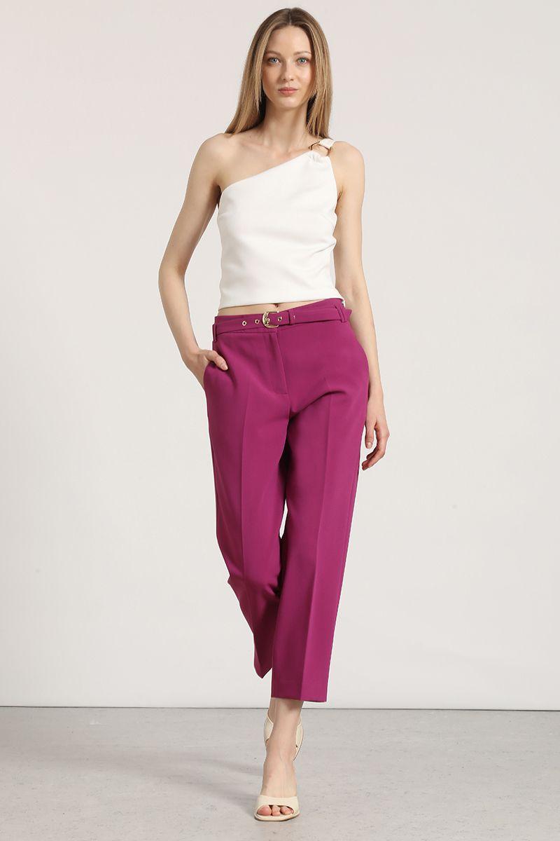 Pantalon sastre con cinturón Liola mujer ciruela-0