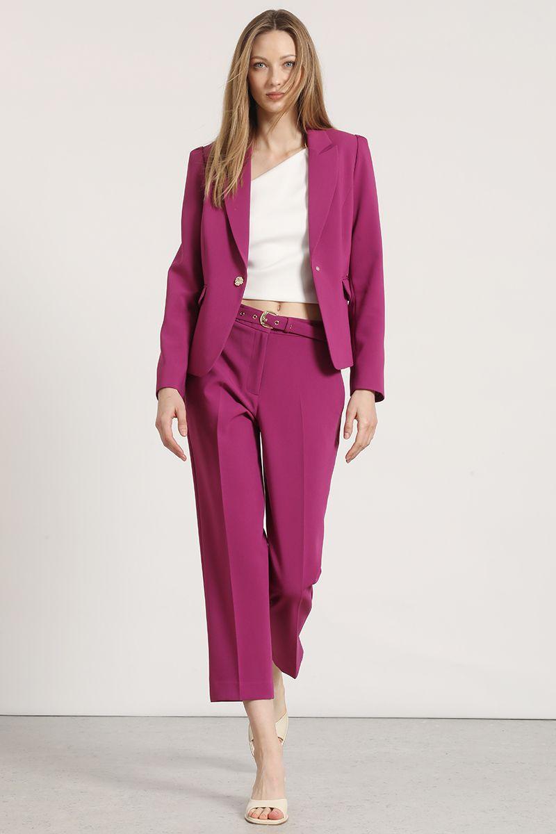 Pantalon sastre con cinturón Liola mujer ciruela-1