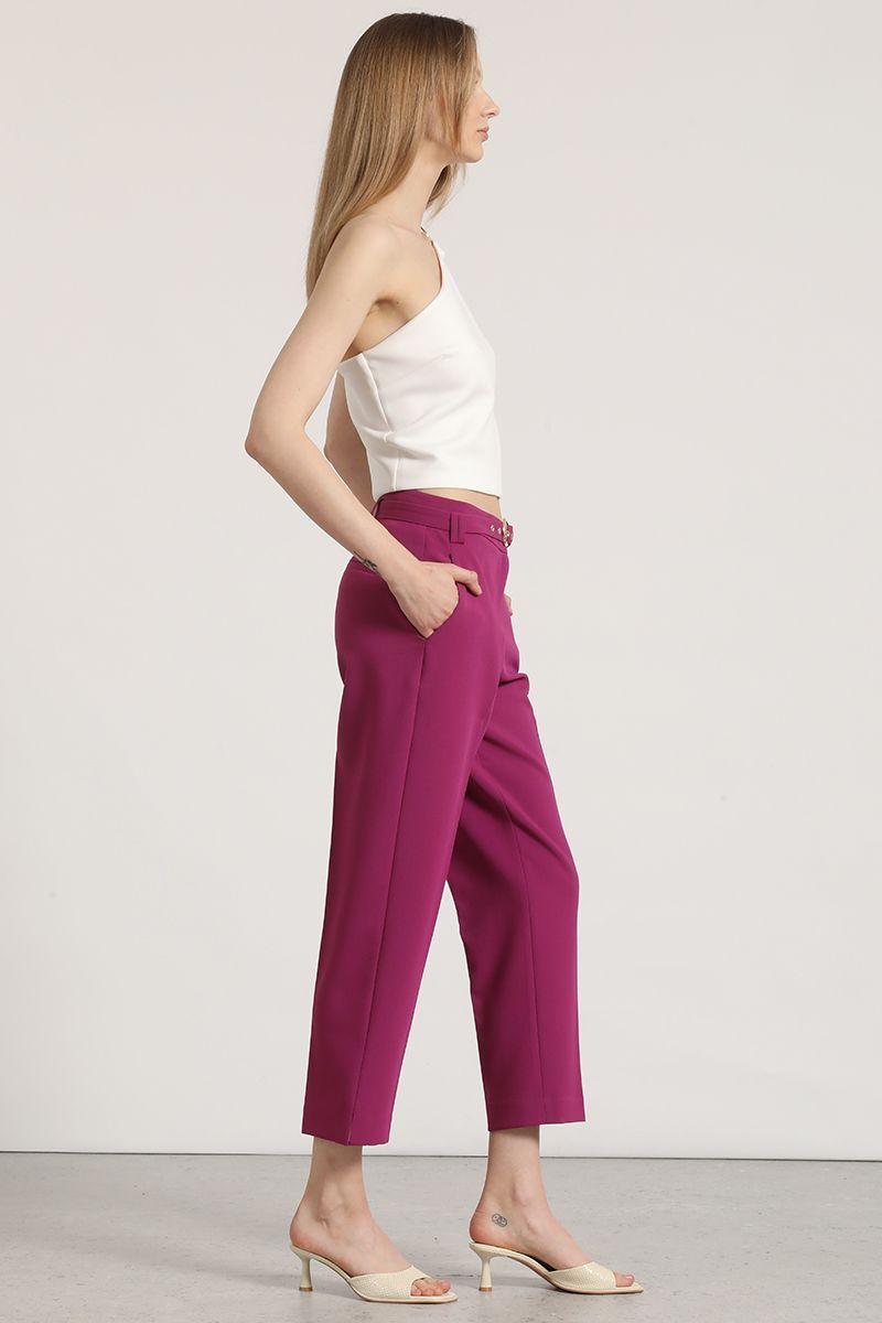 Pantalon sastre con cinturón Liola mujer ciruela-2