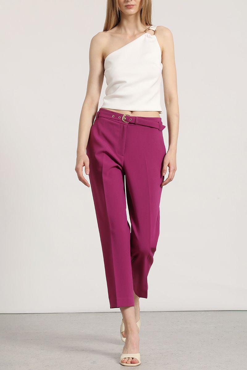 Pantalon sastre con cinturón Liola mujer ciruela-3