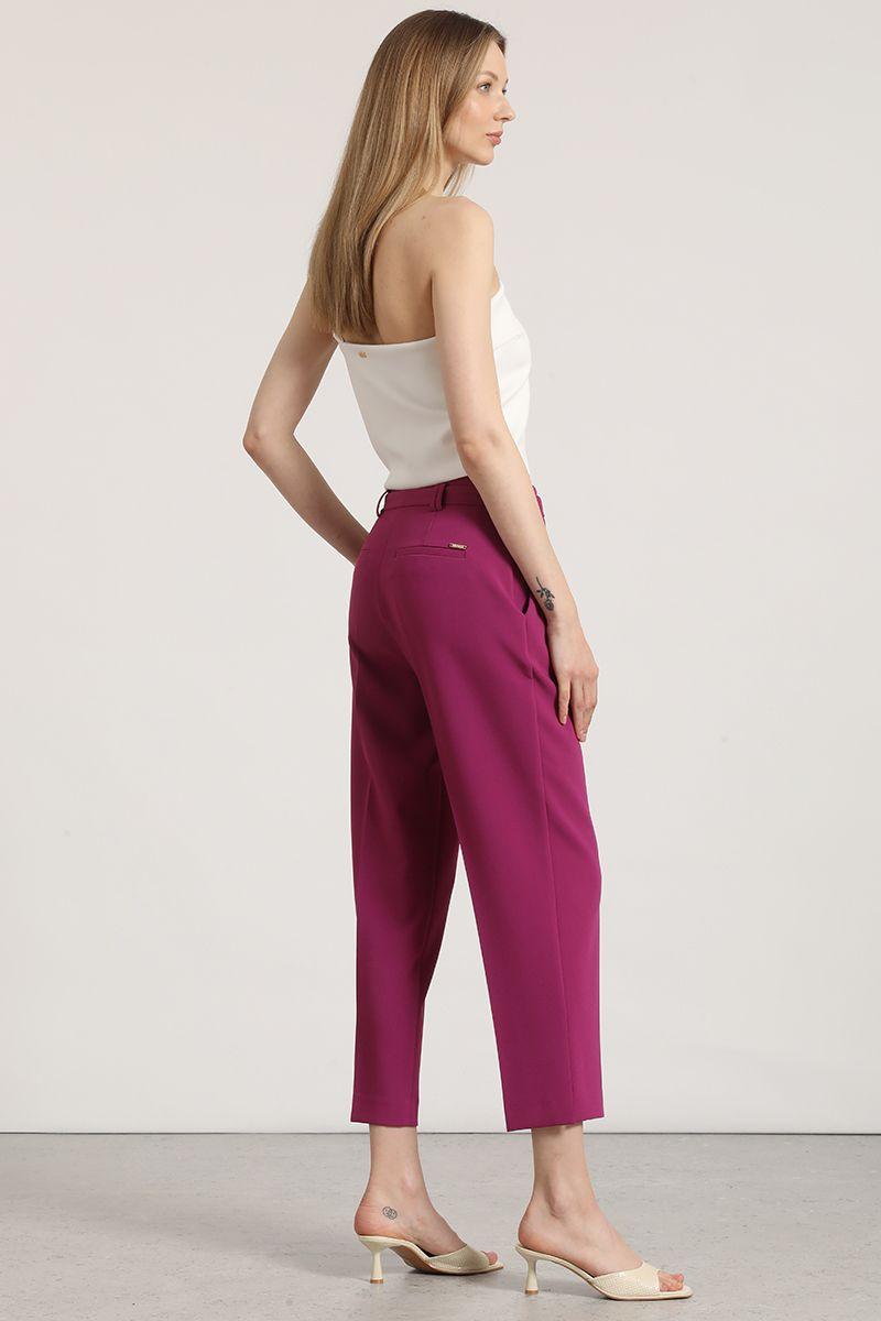 Pantalon sastre con cinturón Liola mujer ciruela-4