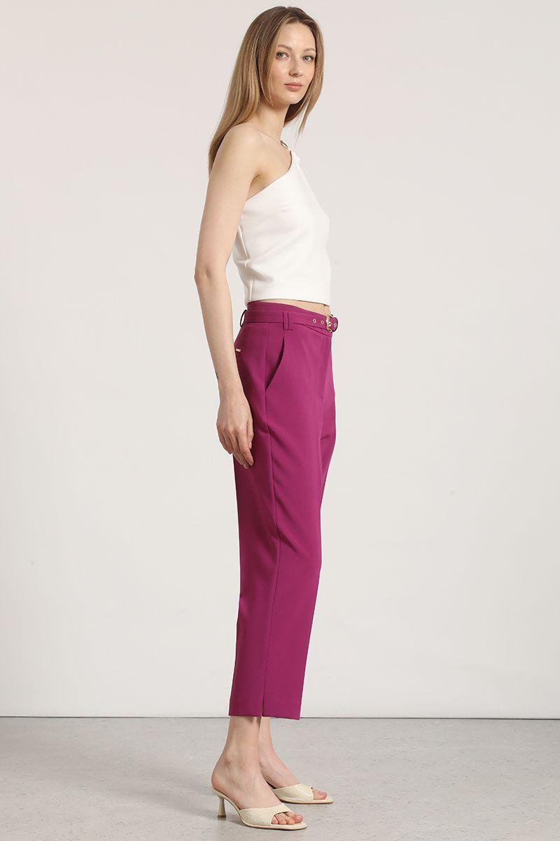 Pantalon sastre con cinturón Liola mujer ciruela-5