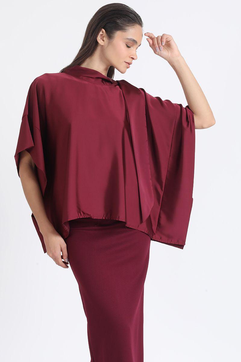 Bluson Amplio Tipo Poncho, Satin Vino Liola-4