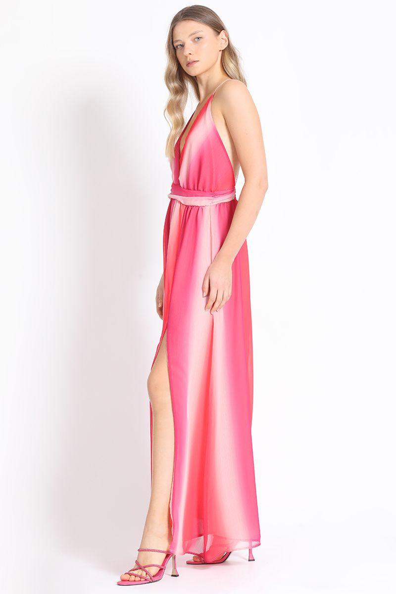 Vestido Maxi Halter Estampado Rosa Liola-1