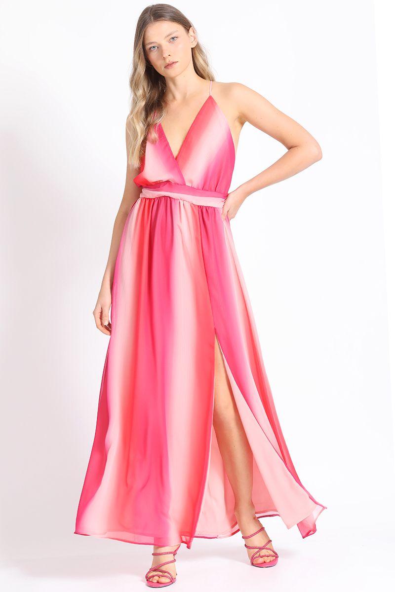 Vestido Maxi Halter Estampado Rosa Liola-2