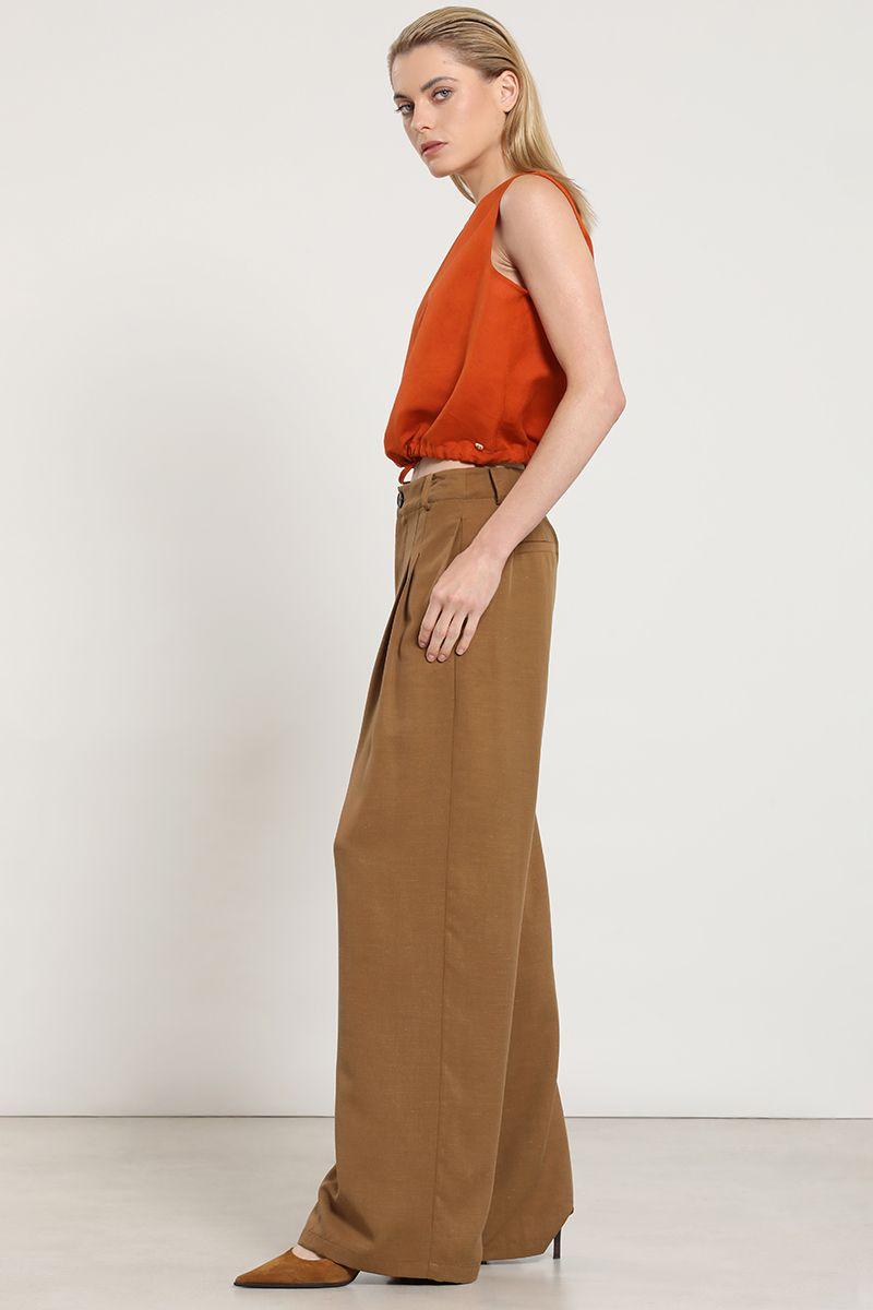 Pantalon palazzo, tiro alto, camel Liola-1