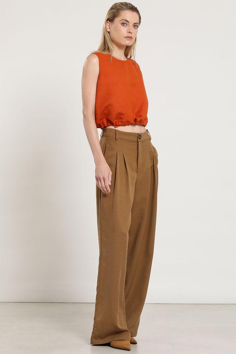 Pantalon palazzo, tiro alto, camel Liola-2