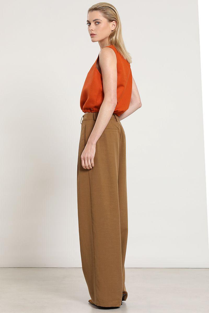 Pantalon palazzo, tiro alto, camel Liola-3