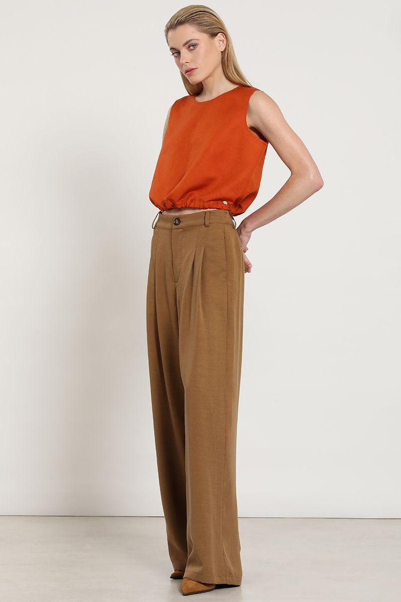 Pantalon palazzo, tiro alto, camel Liola-4