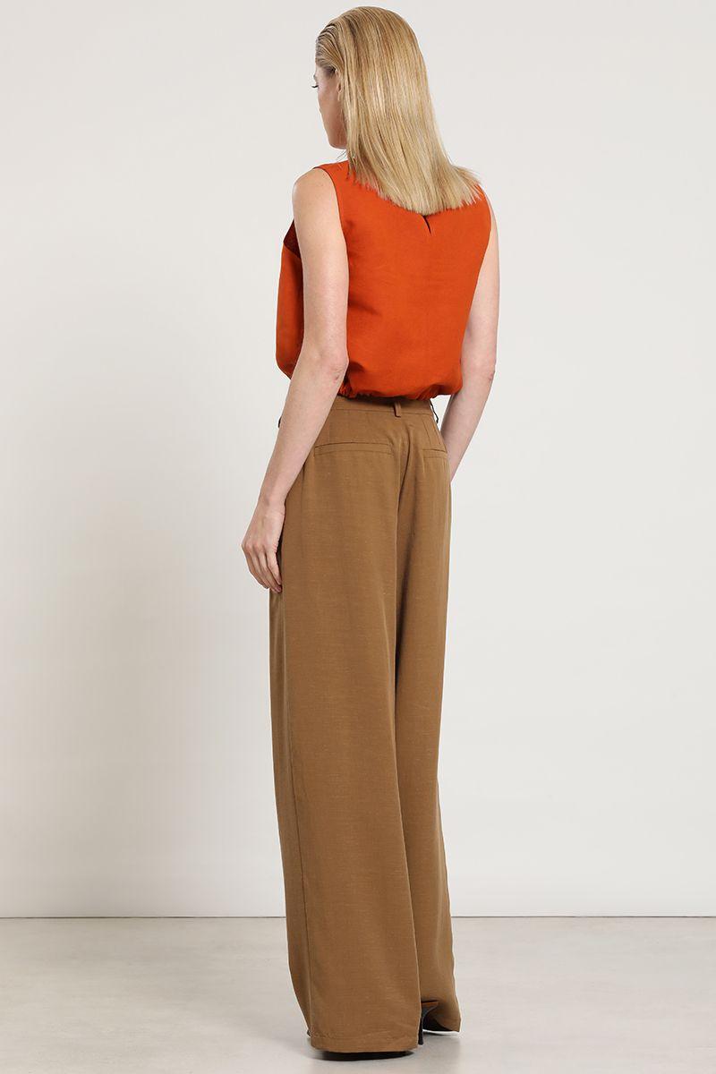 Pantalon palazzo, tiro alto, camel Liola-5