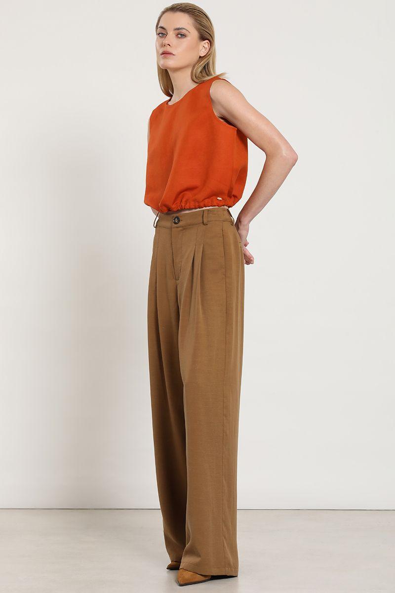 Pantalon palazzo, tiro alto, camel Liola-6