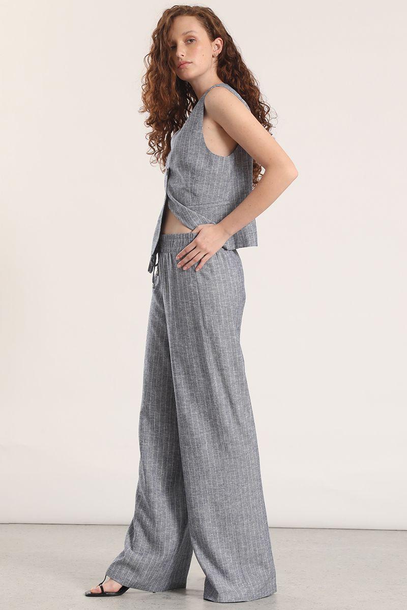 Pantalón recto lino rayas liola mujer azul-1