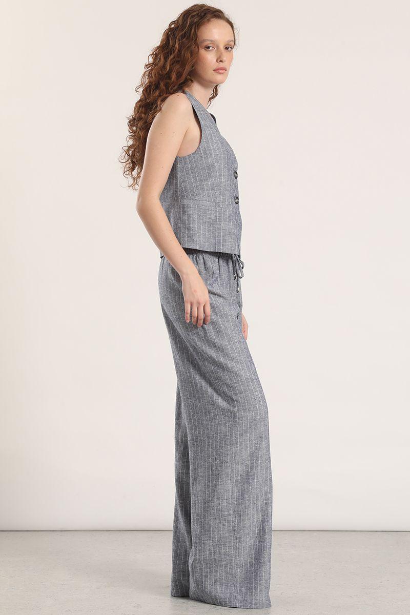 Pantalón recto lino rayas liola mujer azul-2