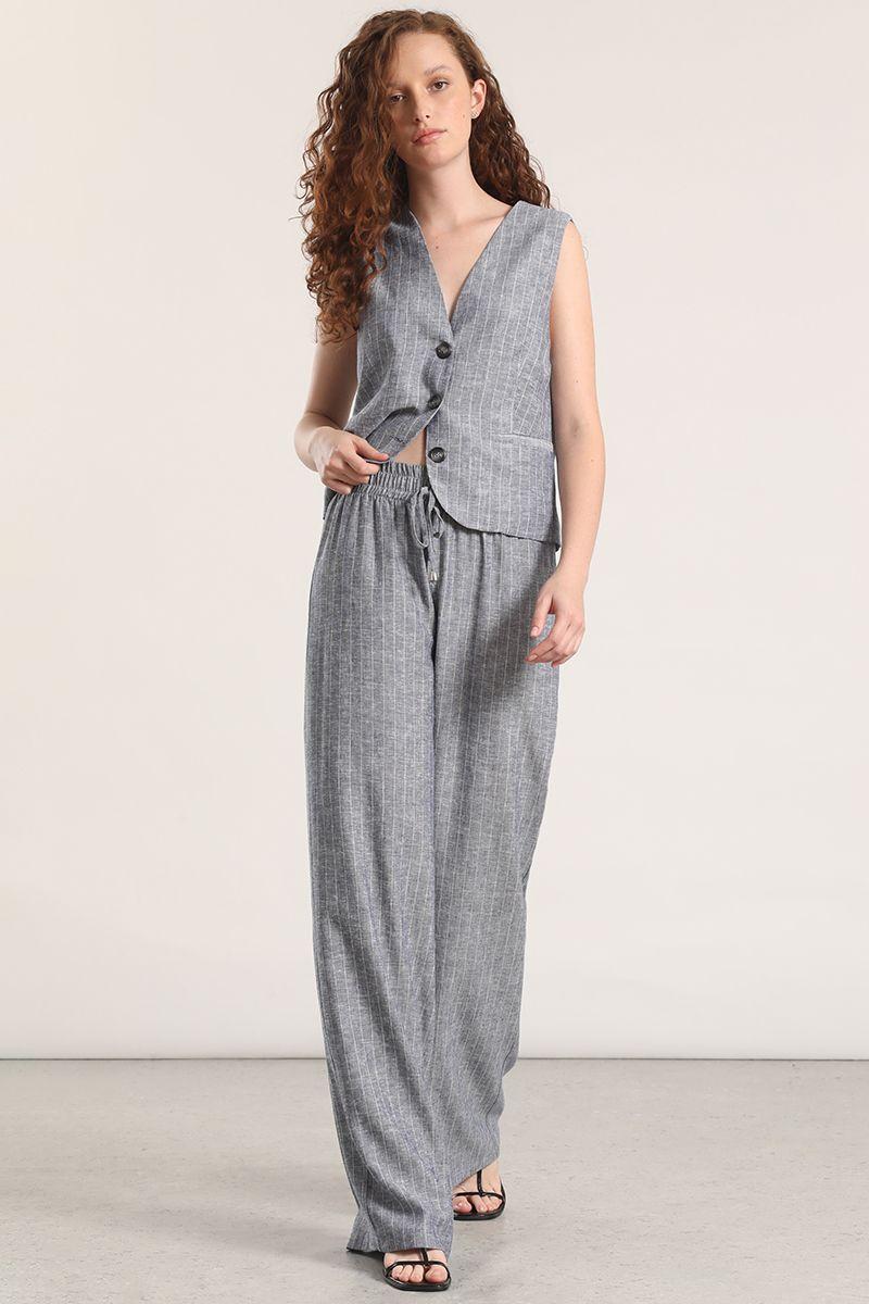 Pantalón recto lino rayas liola mujer azul-3