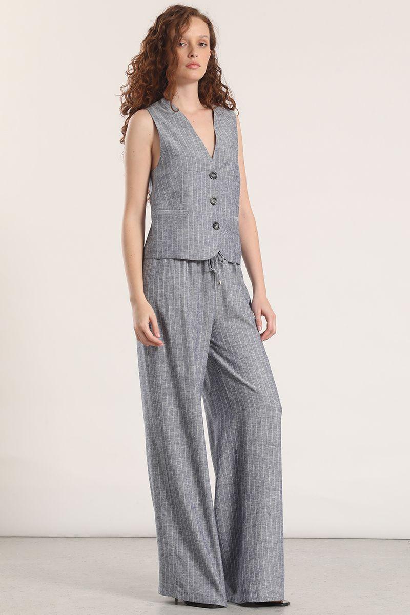 Pantalón recto lino rayas liola mujer azul-4