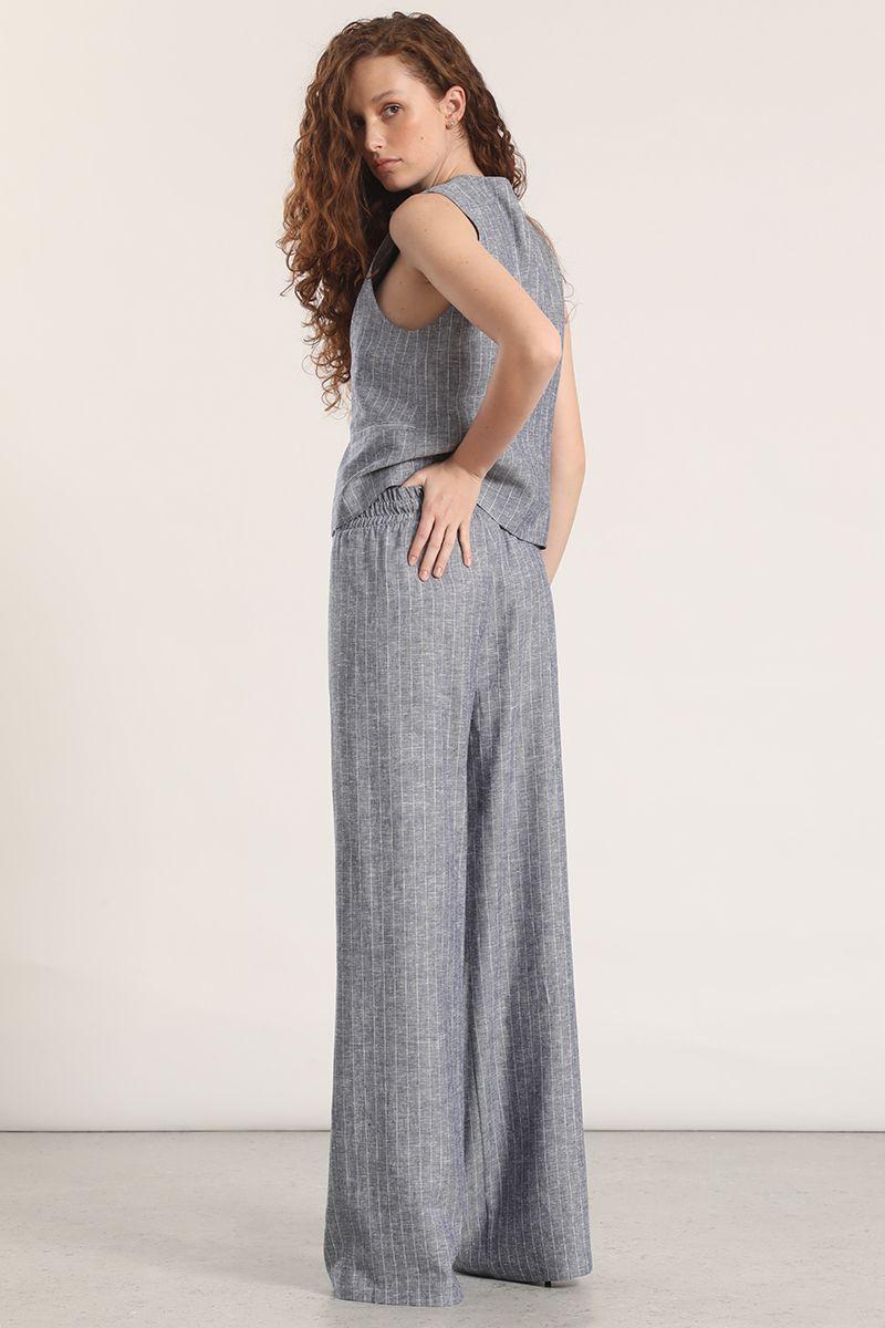 Pantalón recto lino rayas liola mujer azul-5