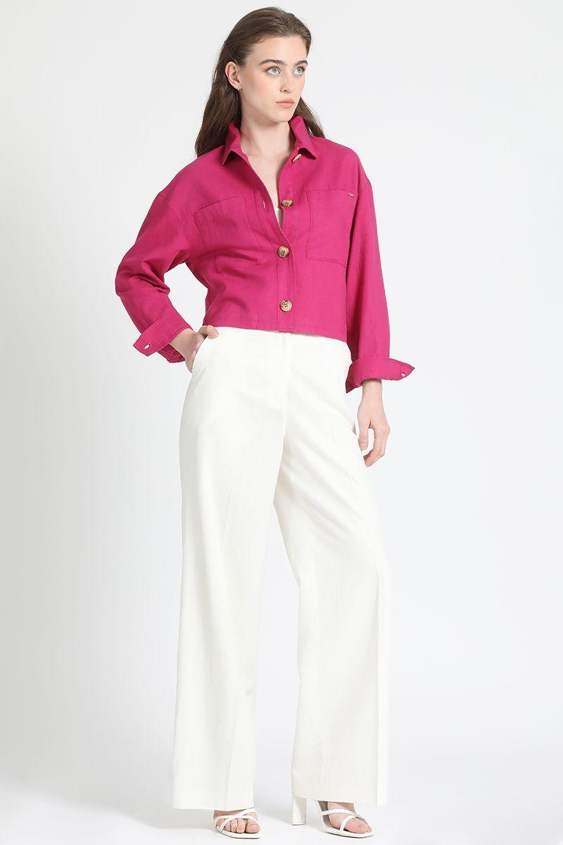 Chaqueta Crop Recta Lino Mix, Fresa Liola-2