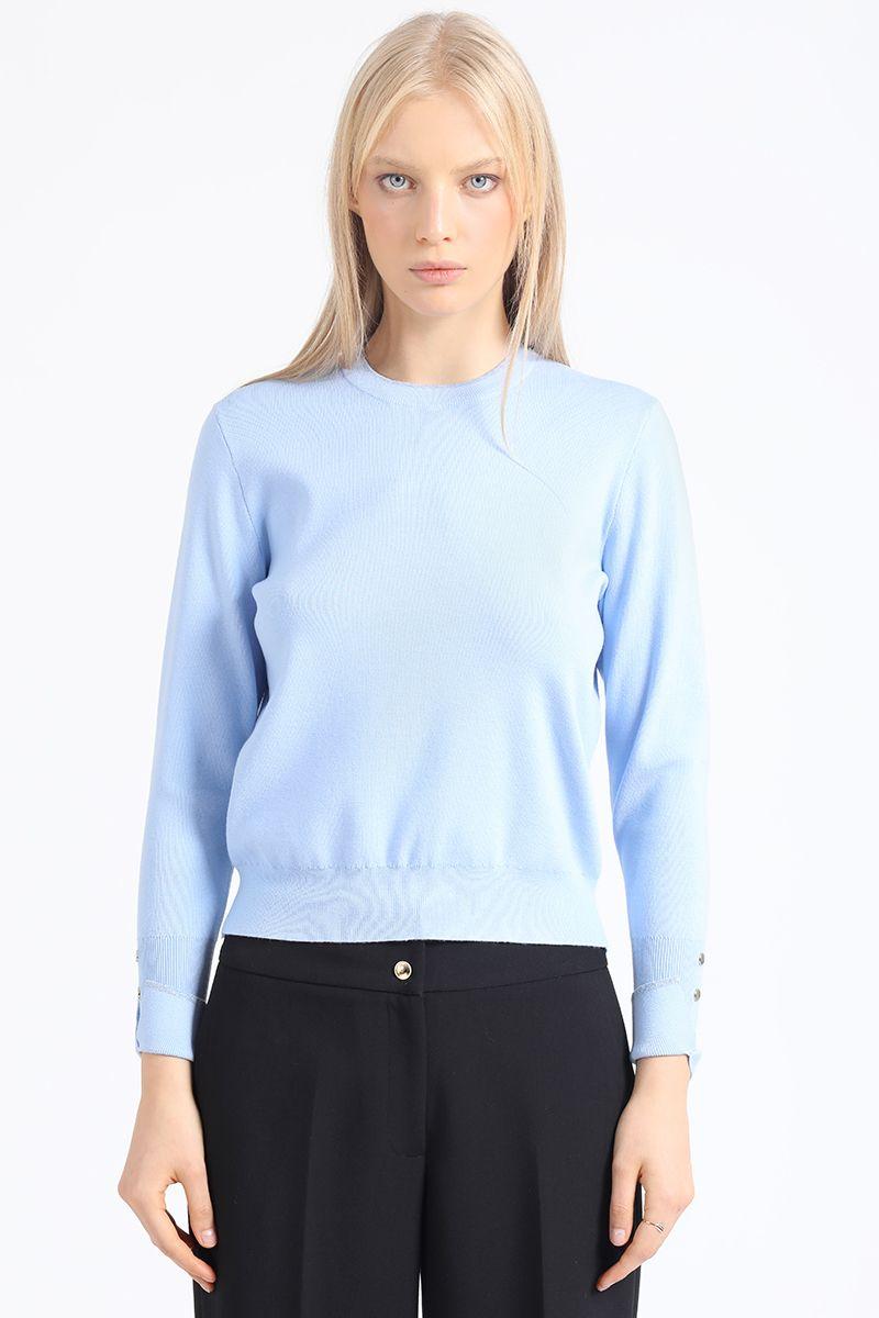 Sweater Basico, Tejido Punto, Celeste Liola-0