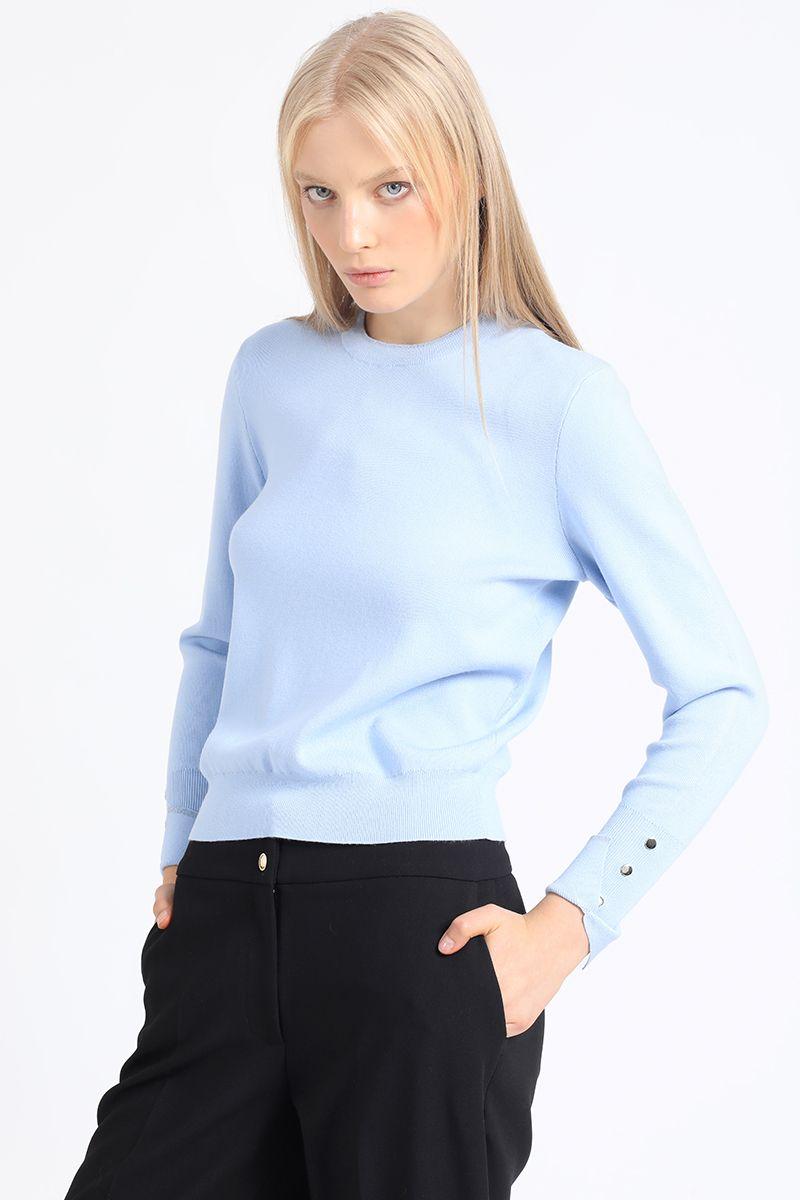 Sweater Basico, Tejido Punto, Celeste Liola-4