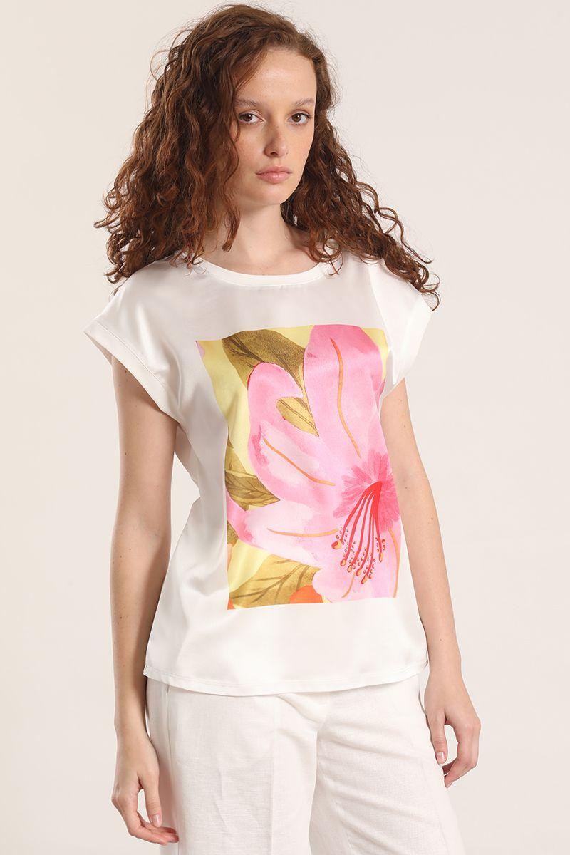 Polera satin flor estampada liola mujer rosa-0