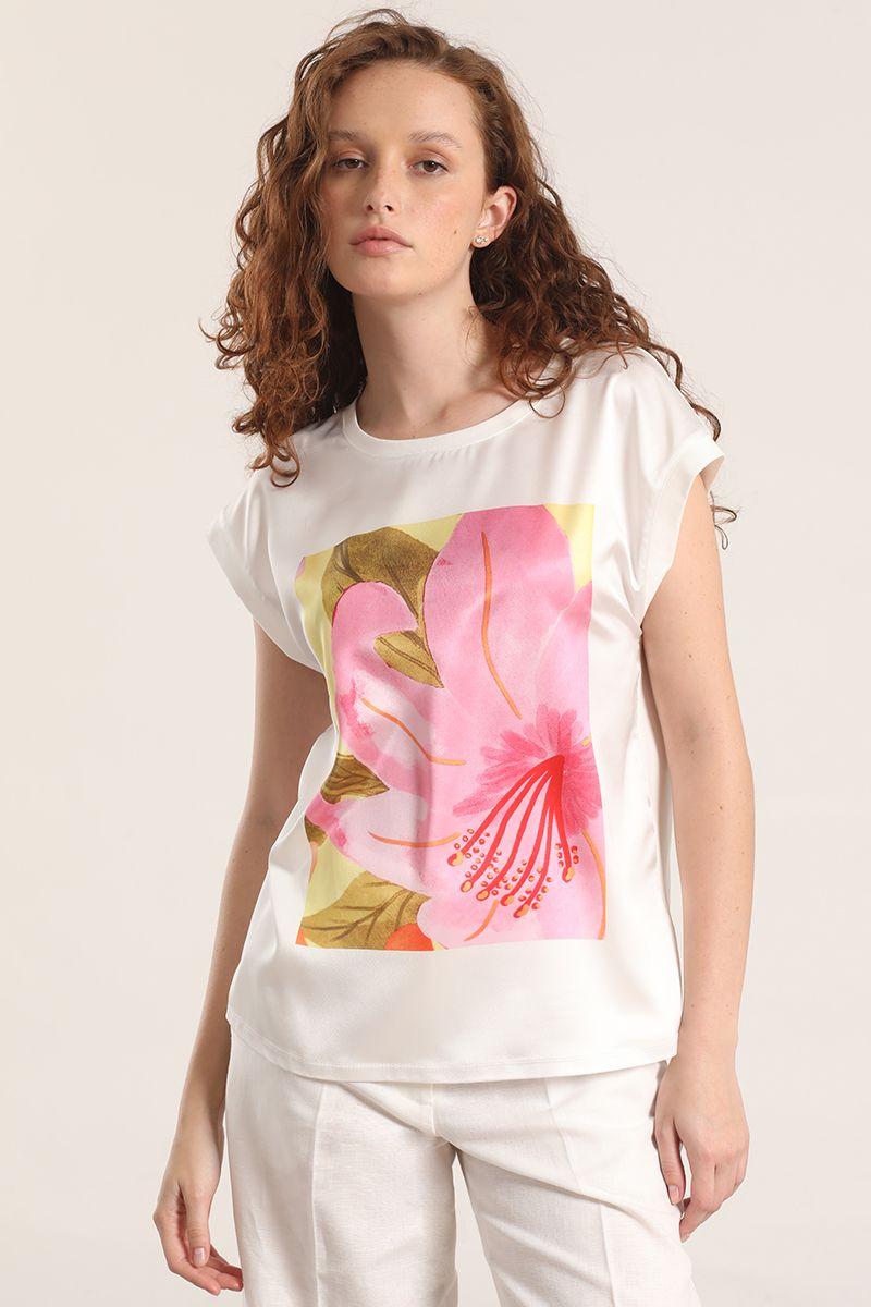 Polera satin flor estampada liola mujer rosa-2