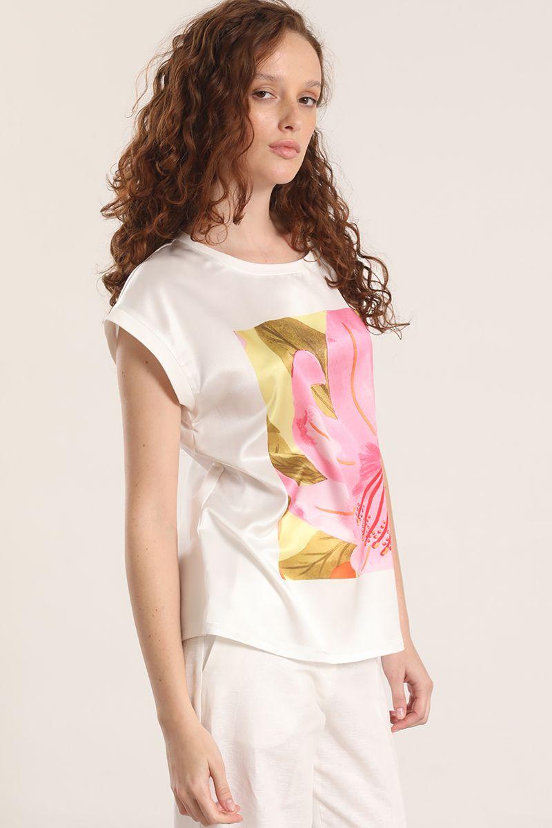 Polera satin flor estampada liola mujer rosa-4
