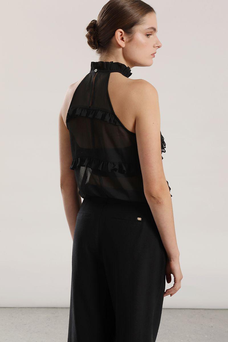 Top halter gasa, volantes mujer Liola beige-5