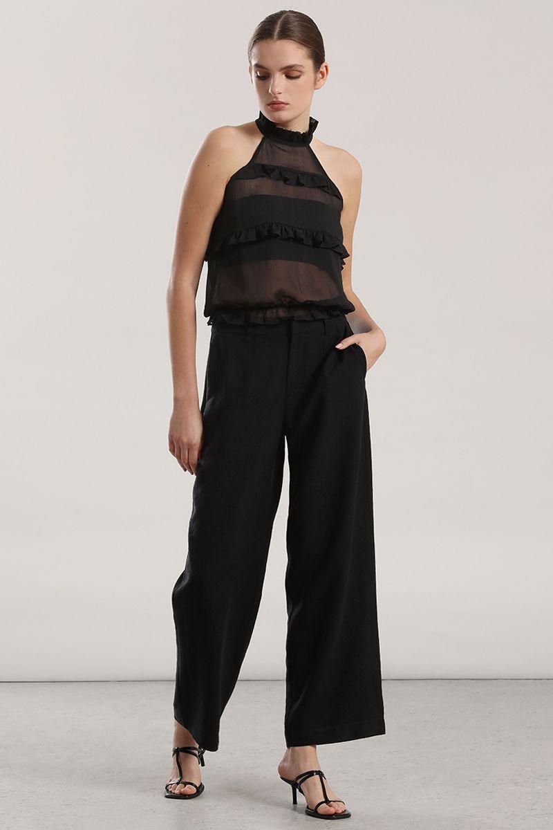 Top halter gasa, volantes mujer Liola beige-6