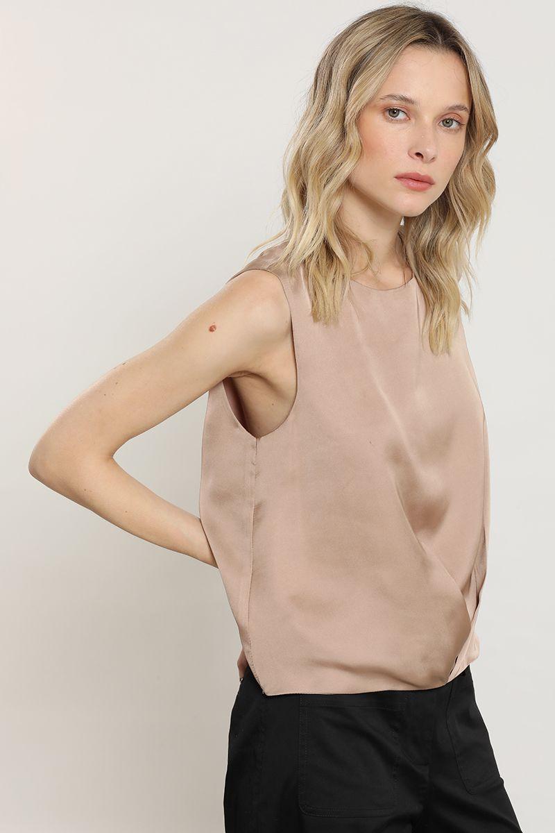 Top satinada sin manga, beige Liola-3