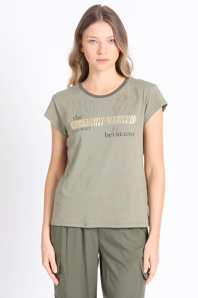 Polera Algodón, Texto Y Estampado Folia, Militar Liola-1