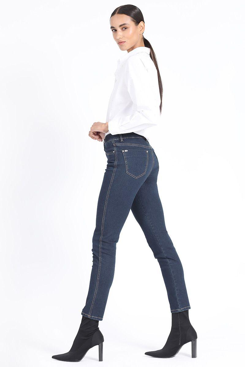 Jeans Skinny Tiro Medio, Indigo Liola-0