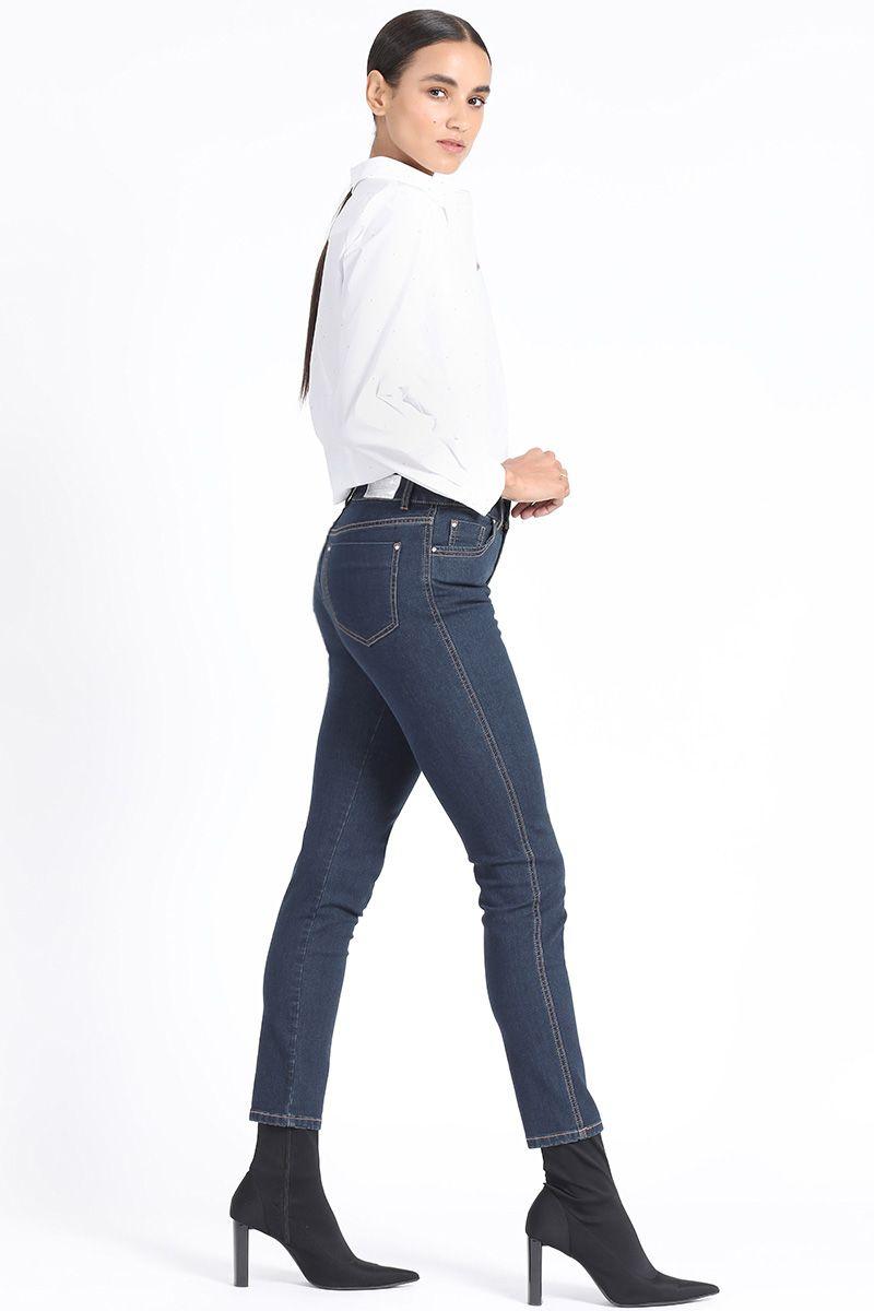 Jeans Skinny Tiro Medio, Indigo Liola-5