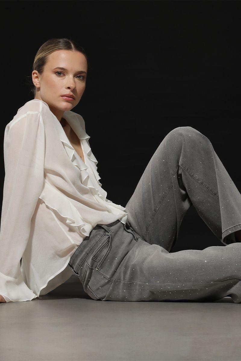 Jeans straight strass, gris Liola-0