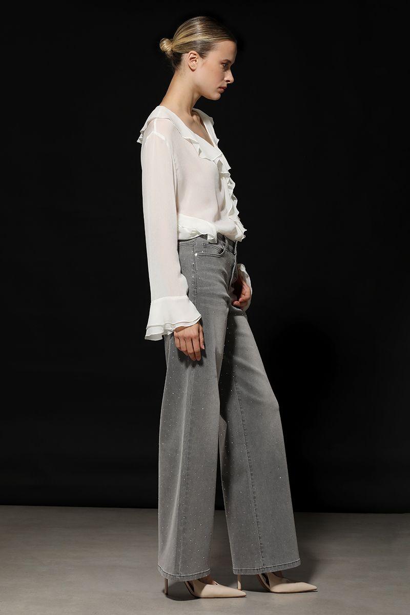 Jeans straight strass, gris Liola-1