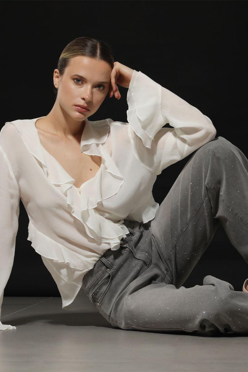 Jeans straight strass, gris Liola-4