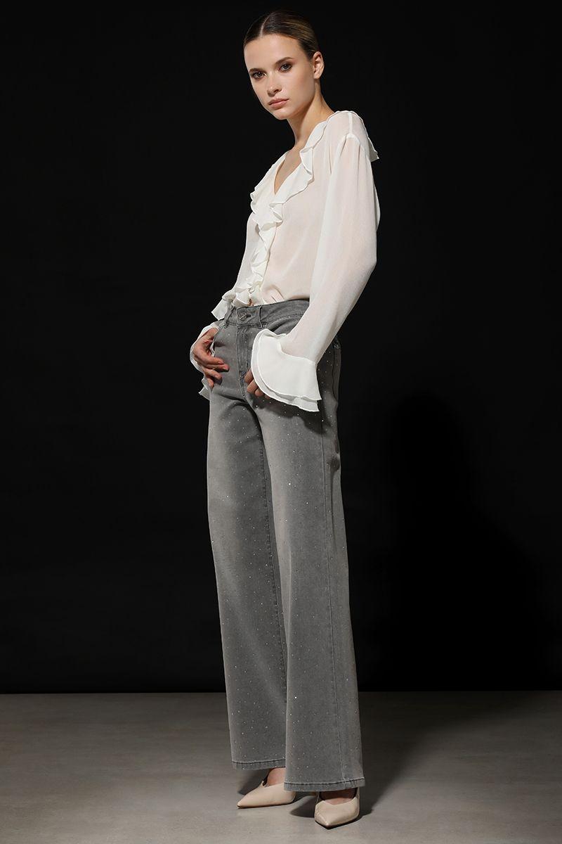 Jeans straight strass, gris Liola-5