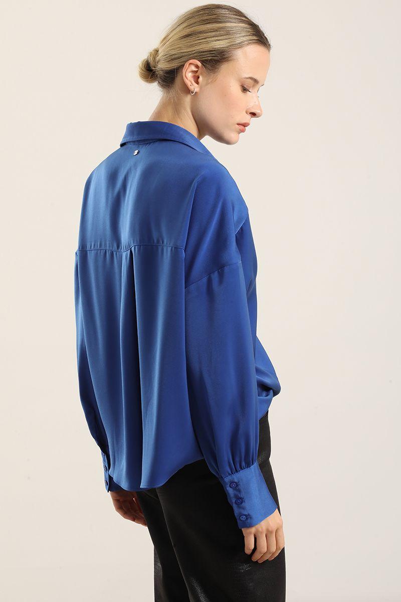 Blusa Satin Nudo, Azulino Liola-3