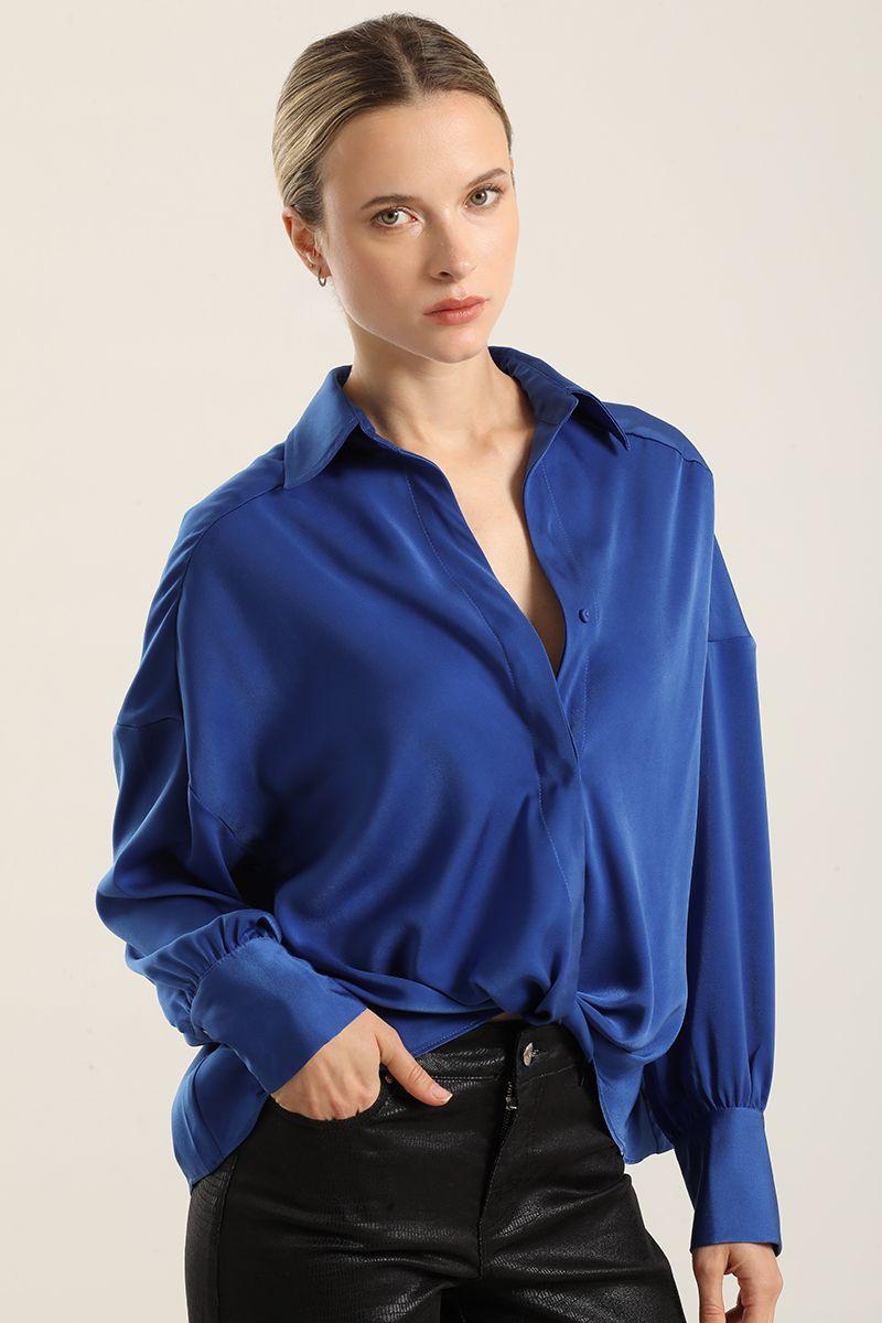 Blusa Satin Nudo, Azulino Liola-5