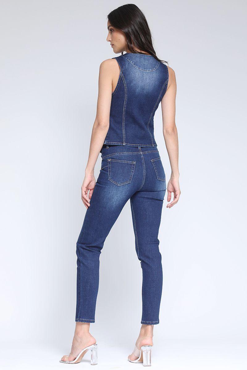 Jeans Skinny Push Up Tiro Medio Azul Liola-3